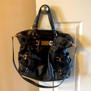 Michael Kors black leather large black tote with rose gold hardware